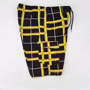 O'Neill Board Shorts Black & Neon Plaid Size 31